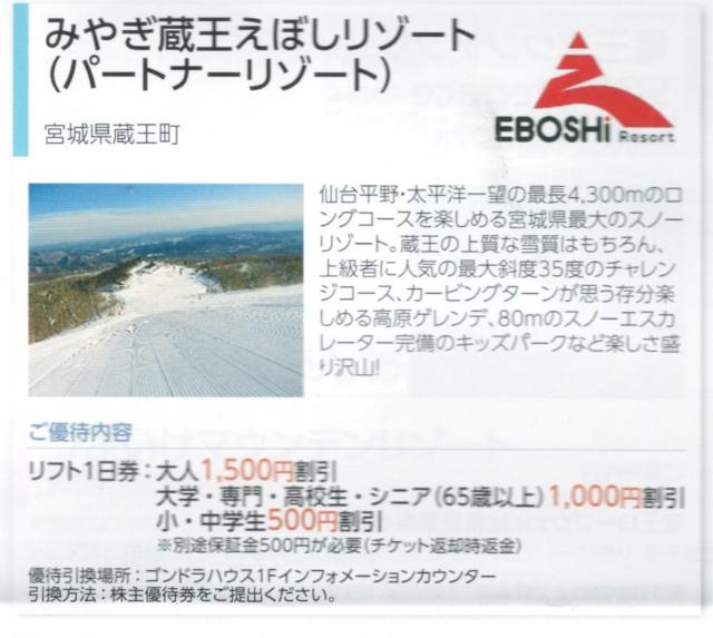 日本駐車場AA☆みやぎ蔵王えぼしリゾート リフト利用割引券1枚(枚数変更可) 最大5名で7500円の割引可能 < チケット/金券  日本駐車場AA☆みやぎ蔵王えぼしリゾート リフト利用割引券1枚(枚数変更可) 最大5名で7500円の割引可能  < チケット/金券の