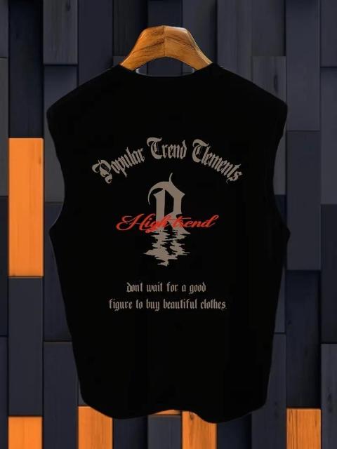 お試し価格1090円★メンズプラスサイズコットンタンクトップ - "ハイエンド"グラフィックプリント 日本サイズL 黒  < 男性ファッション  お試し価格1090円★メンズプラスサイズコットンタンクトップ - "ハイエンド"グラフィックプリント 日本サイズL 黒   < 男性ファッションの