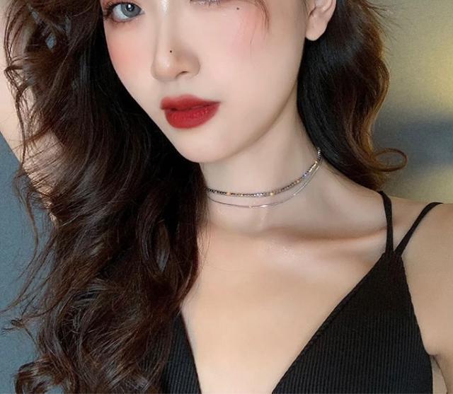 華奢魅せ●2連ビジュー スネークチェーンネックレス●シルバー●チョーカーネックレス スネークネックレス < 女性アクセサリー/時計  華奢魅せ●2連ビジュー スネークチェーンネックレス●シルバー●チョーカーネックレス スネークネックレス < 女性アクセサリー/時計の