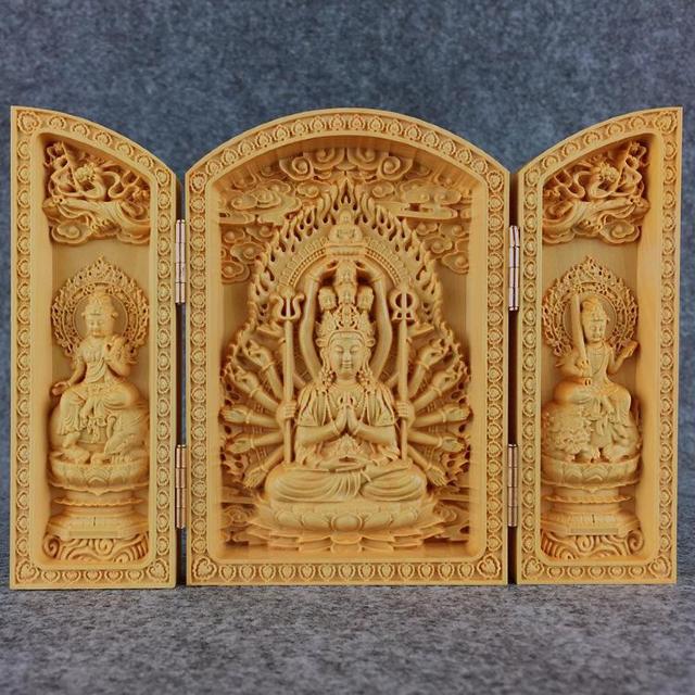 送料無料 柘植木彫仏像 千手観音 開閉式箱型 < インテリア/ライフ  送料無料 柘植木彫仏像 千手観音 開閉式箱型  < インテリア/ライフの