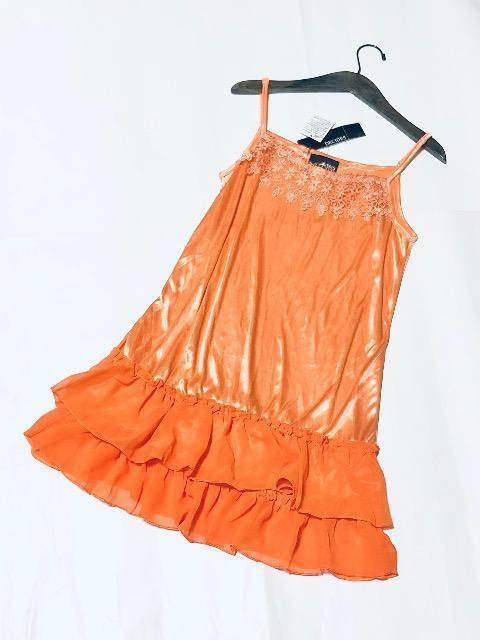 新品〈ロングキャミソール〉 スリップ ワンピース オレンジ胸元レース(膝上Mサイズ)未開封タグ付き < 女性ファッション  新品〈ロングキャミソール〉 スリップ ワンピース オレンジ胸元レース(膝上Mサイズ)未開封タグ付き  < 女性ファッションの