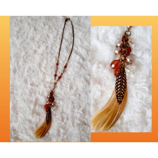 フェザー アンティークゴールド ビーズ フェイクパール ネックレス < 女性アクセサリー/時計  フェザー アンティークゴールド ビーズ フェイクパール ネックレス  < 女性アクセサリー/時計の