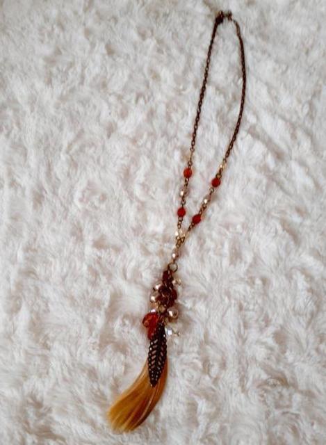 フェザー アンティークゴールド ビーズ フェイクパール ネックレス < 女性アクセサリー/時計  フェザー アンティークゴールド ビーズ フェイクパール ネックレス < 女性アクセサリー/時計の