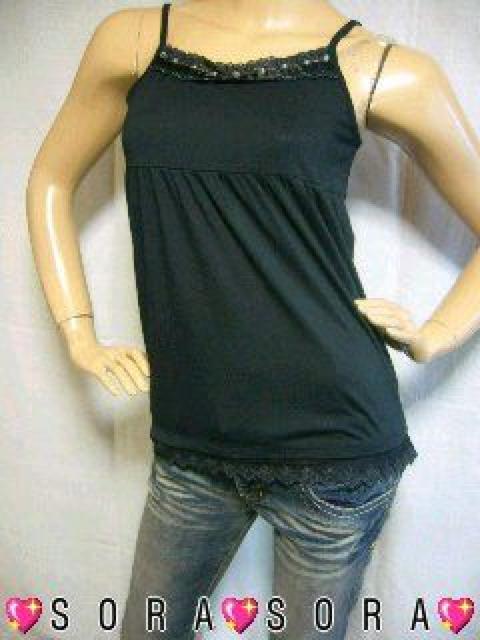 スパンコール付♪胸元&裾花柄刺繍レースキャミソール < 女性ファッション  スパンコール付♪胸元&裾花柄刺繍レースキャミソール  < 女性ファッションの