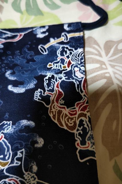 ★処分品★紺×風神雷神大柄ナナメ掛巾着袋 < キッズ/ベビー  ★処分品★紺×風神雷神大柄ナナメ掛巾着袋 < キッズ/ベビーの