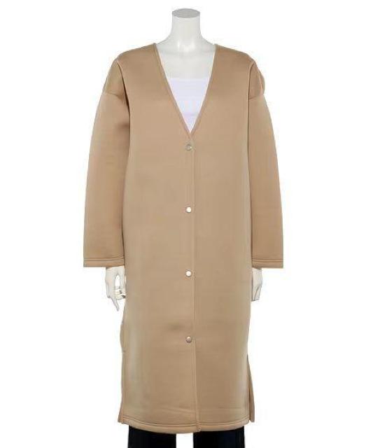 ★【Ray Cassin】レイカズン☆ベージュふわかる柔らか可愛い♪お洒落ウエットスーツ生地♪ダイバー素材♪ノーカラーロングコート < ブランド  ★【Ray Cassin】レイカズン☆ベージュふわかる柔らか可愛い♪お洒落ウエットスーツ生地♪ダイバー素材♪ノーカラーロングコート  < ブランドの