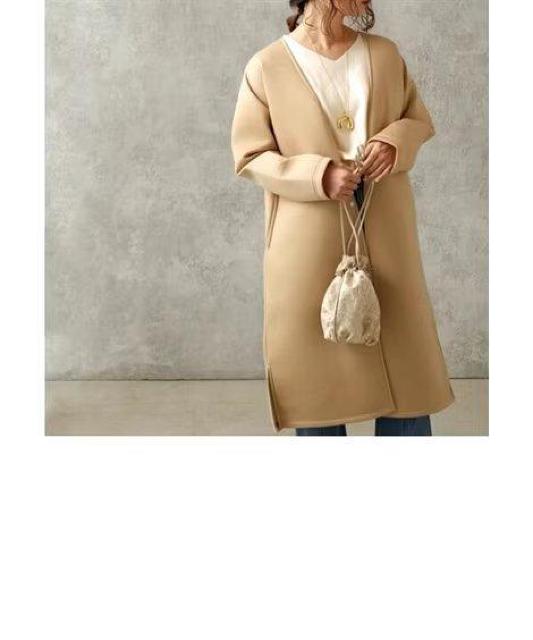 ★【Ray Cassin】レイカズン☆ベージュふわかる柔らか可愛い♪お洒落ウエットスーツ生地♪ダイバー素材♪ノーカラーロングコート < ブランド  ★【Ray Cassin】レイカズン☆ベージュふわかる柔らか可愛い♪お洒落ウエットスーツ生地♪ダイバー素材♪ノーカラーロングコート < ブランドの