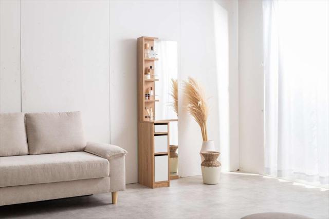 【送料無料】Elena 収納付全身姿見ドレッサー 鏡 コーナー コンセント付き 棚 収納 < インテリア/ライフ 【送料無料】Elena 収納付全身姿見ドレッサー 鏡 コーナー コンセント付き 棚 収納 < インテリア/ライフの