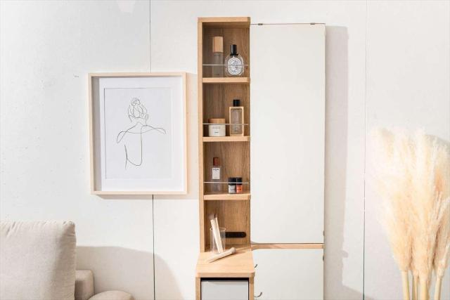 【送料無料】Elena 収納付全身姿見ドレッサー 鏡 コーナー コンセント付き 棚 収納 < インテリア/ライフ 【送料無料】Elena 収納付全身姿見ドレッサー 鏡 コーナー コンセント付き 棚 収納 < インテリア/ライフの