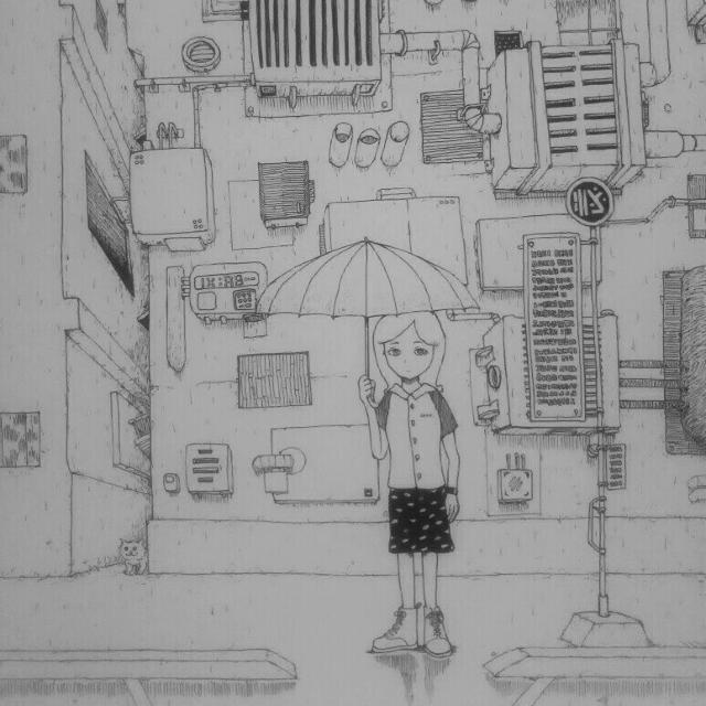 オリジナルイラスト雨手描きイラスト自作ハンドメイドインテリア原画絵モノクロアート女の子傘 < アニメ/コミック/キャラクター  オリジナルイラスト雨手描きイラスト自作ハンドメイドインテリア原画絵モノクロアート女の子傘 < アニメ/コミック/キャラクターの