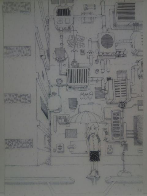 オリジナルイラスト雨手描きイラスト自作ハンドメイドインテリア原画絵モノクロアート女の子傘 < アニメ/コミック/キャラクター  オリジナルイラスト雨手描きイラスト自作ハンドメイドインテリア原画絵モノクロアート女の子傘 < アニメ/コミック/キャラクターの