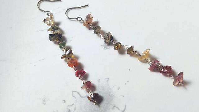 *マルチカラートルマリンのロングピアス*silver 21062 < 女性アクセサリー/時計  *マルチカラートルマリンのロングピアス*silver 21062  < 女性アクセサリー/時計の