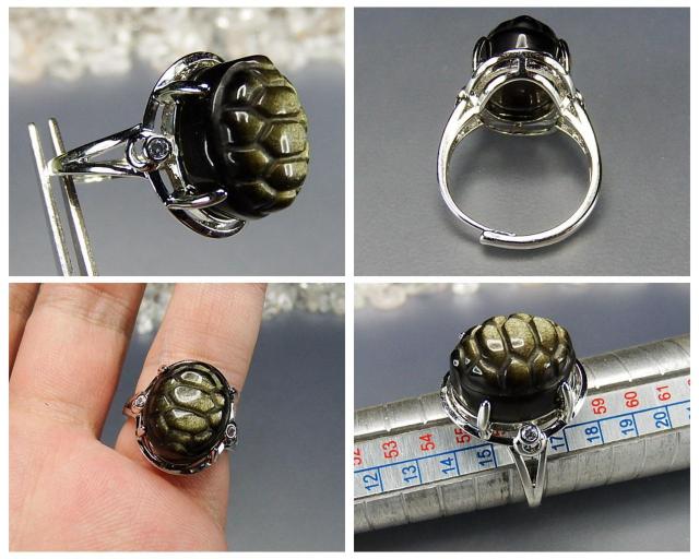 一点物魔除けゴールドオブシディアン亀紋手彫り指輪16号天然石リング石街U0452 < 女性アクセサリー/時計  一点物魔除けゴールドオブシディアン亀紋手彫り指輪16号天然石リング石街U0452 < 女性アクセサリー/時計の