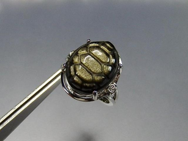 一点物魔除けゴールドオブシディアン亀紋手彫り指輪16号天然石リング石街U0452 < 女性アクセサリー/時計  一点物魔除けゴールドオブシディアン亀紋手彫り指輪16号天然石リング石街U0452 < 女性アクセサリー/時計の