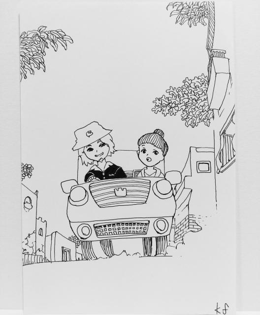 オリジナルイラスト手描きイラスト ドライブ 自作ハンドメイド車絵原画アートインテリアモノクロ < アニメ/コミック/キャラクター  オリジナルイラスト手描きイラスト ドライブ 自作ハンドメイド車絵原画アートインテリアモノクロ  < アニメ/コミック/キャラクターの