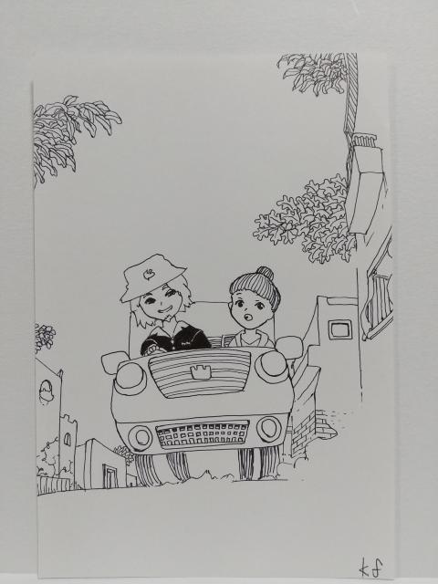 オリジナルイラスト手描きイラスト ドライブ 自作ハンドメイド車絵原画アートインテリアモノクロ < アニメ/コミック/キャラクター  オリジナルイラスト手描きイラスト ドライブ 自作ハンドメイド車絵原画アートインテリアモノクロ < アニメ/コミック/キャラクターの
