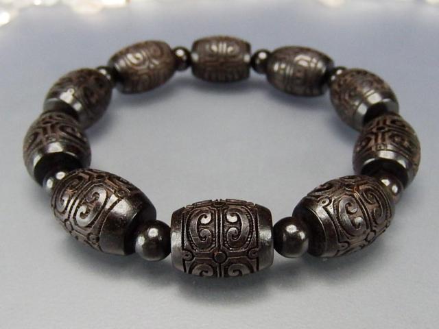 アンティーク檀木如意柄精工彫り約12mm数珠念珠ブレスレット < 男性アクセサリー/時計  アンティーク檀木如意柄精工彫り約12mm数珠念珠ブレスレット < 男性アクセサリー/時計の