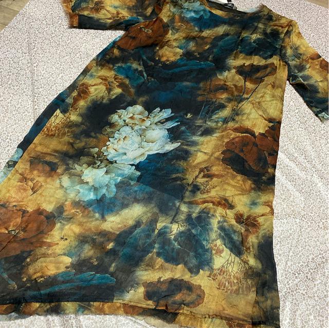 ひざ丈 ワンピース アシメ 裏地付き 七分袖 花柄 大きいサイズ < 女性ファッション  ひざ丈 ワンピース アシメ 裏地付き 七分袖 花柄 大きいサイズ  < 女性ファッションの