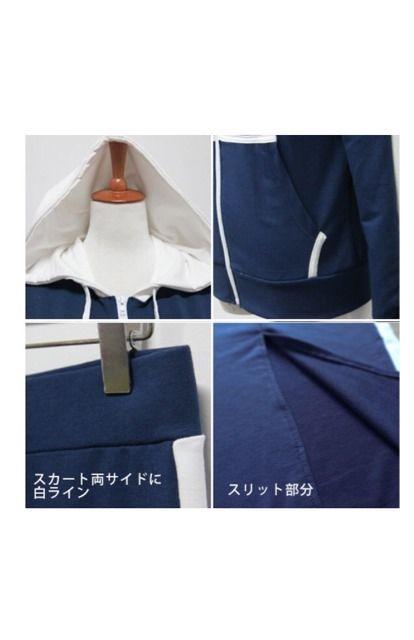 ネイビー白ラインセットアップフードジャージロングスカート < 女性ファッション ネイビー白ラインセットアップフードジャージロングスカート < 女性ファッションの