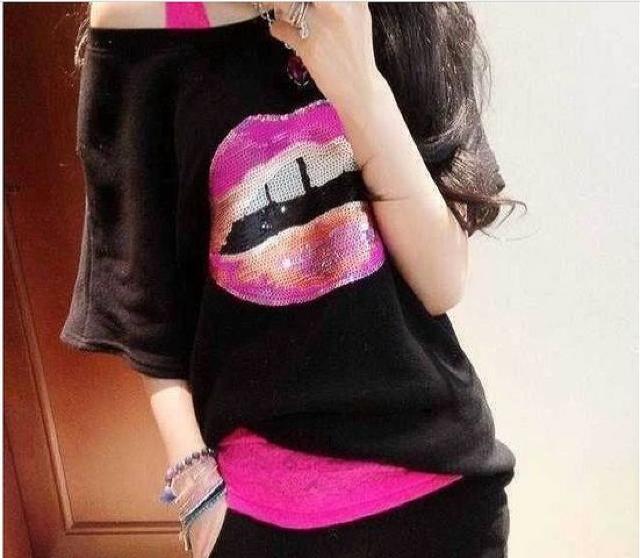 ★NEW★リップスパンコール★半袖・半パン上下セット★BK < 女性ファッション  ★NEW★リップスパンコール★半袖・半パン上下セット★BK  < 女性ファッションの