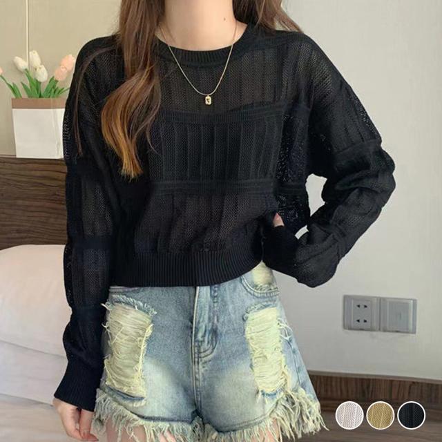送料無料 新品 透かし編み 長袖ニットトップス 韓国風 < 女性ファッション  送料無料 新品 透かし編み 長袖ニットトップス 韓国風  < 女性ファッションの