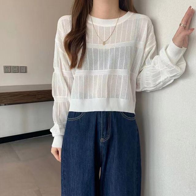 送料無料 新品 透かし編み 長袖ニットトップス 韓国風 < 女性ファッション  送料無料 新品 透かし編み 長袖ニットトップス 韓国風 < 女性ファッションの