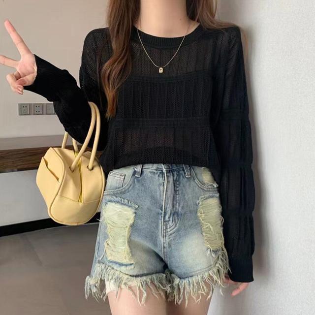 送料無料 新品 透かし編み 長袖ニットトップス 韓国風 < 女性ファッション  送料無料 新品 透かし編み 長袖ニットトップス 韓国風 < 女性ファッションの