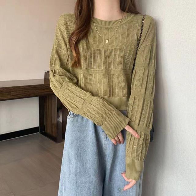 送料無料 新品 透かし編み 長袖ニットトップス 韓国風 < 女性ファッション  送料無料 新品 透かし編み 長袖ニットトップス 韓国風 < 女性ファッションの