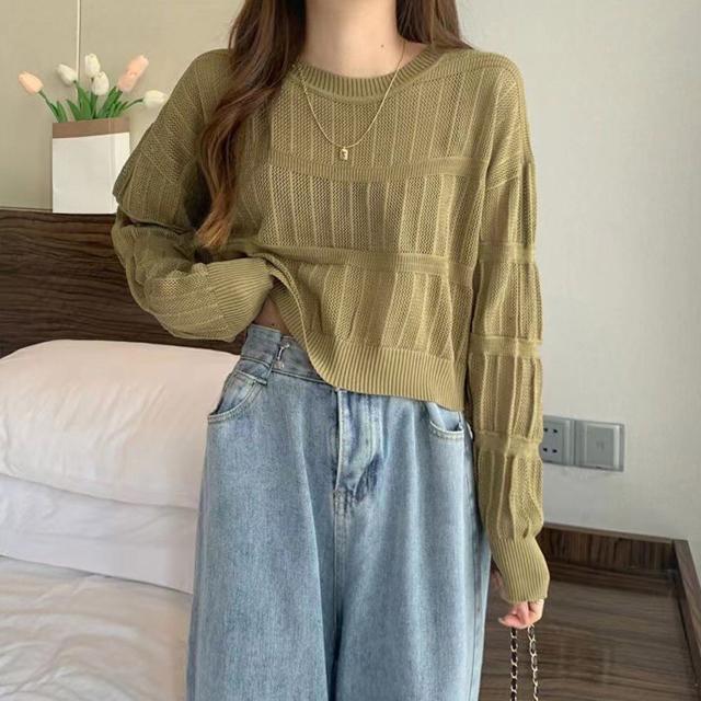 送料無料 新品 透かし編み 長袖ニットトップス 韓国風 < 女性ファッション  送料無料 新品 透かし編み 長袖ニットトップス 韓国風 < 女性ファッションの