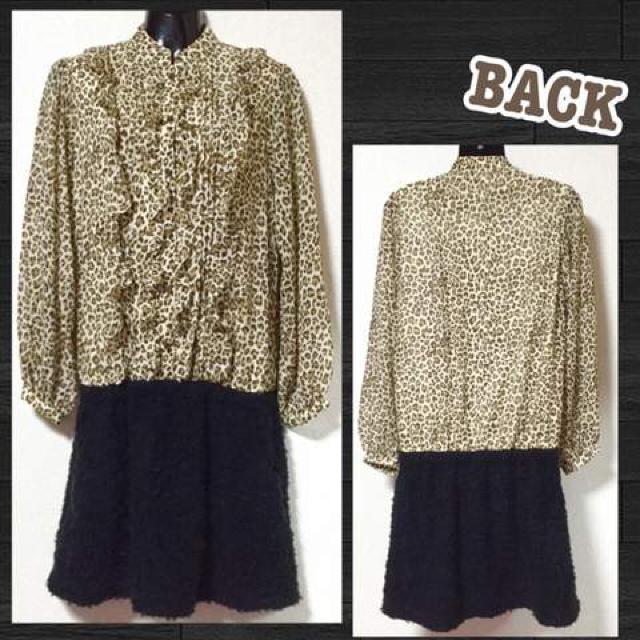 レオパ柄シフォンブラウス×プードルニット異素材コンビワンピ < 女性ファッション  レオパ柄シフォンブラウス×プードルニット異素材コンビワンピ  < 女性ファッションの