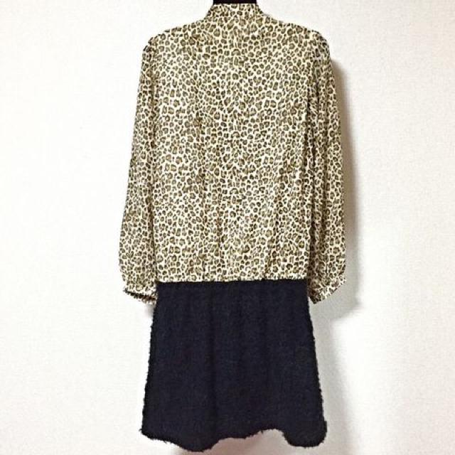 レオパ柄シフォンブラウス×プードルニット異素材コンビワンピ < 女性ファッション  レオパ柄シフォンブラウス×プードルニット異素材コンビワンピ < 女性ファッションの