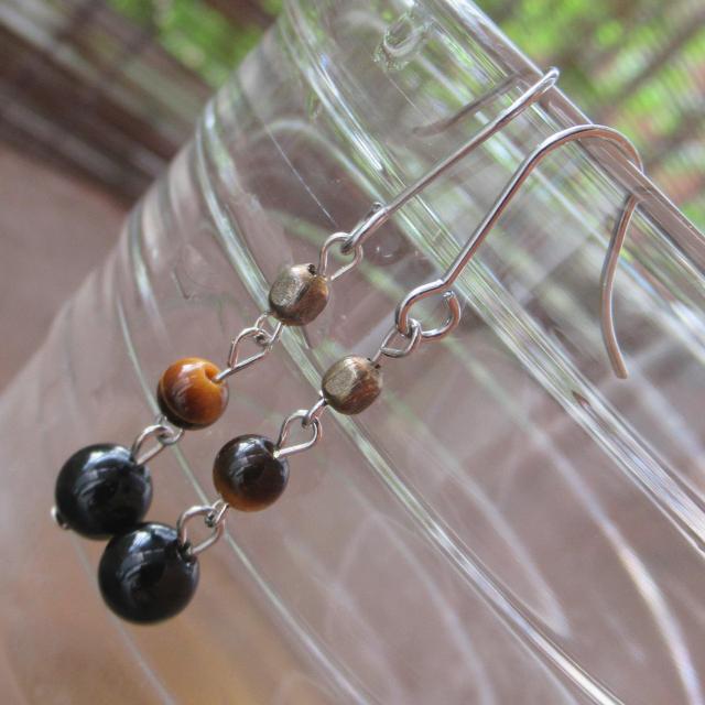 オニキスxタイガーアイ*サージカルステンレスピアス < 女性アクセサリー/時計 オニキスxタイガーアイ*サージカルステンレスピアス < 女性アクセサリー/時計の