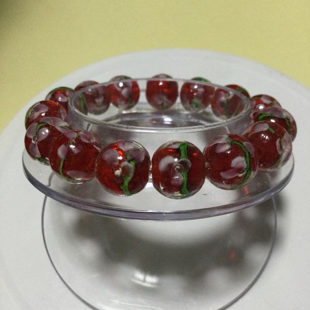 ランプワークビーズ ブレスレット 約12mm玉 ビーズ 内径 約14cm < 女性アクセサリー/時計  ランプワークビーズ ブレスレット 約12mm玉 ビーズ 内径 約14cm < 女性アクセサリー/時計の