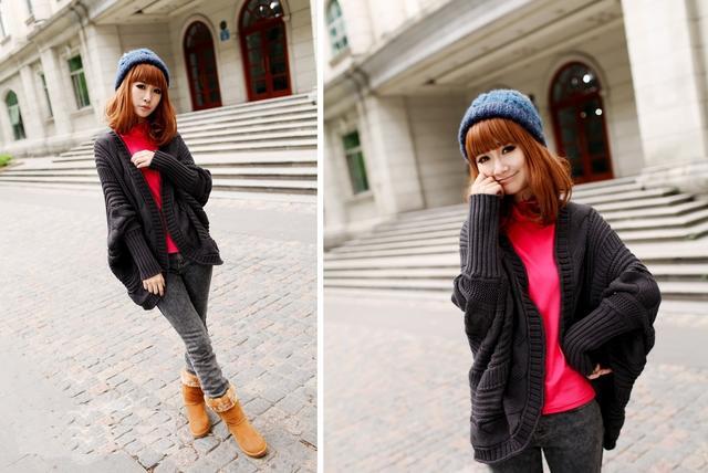 大きいサイズポンチョ風ニットカーデガン3Lダークグレー < 女性ファッション 大きいサイズポンチョ風ニットカーデガン3Lダークグレー < 女性ファッションの