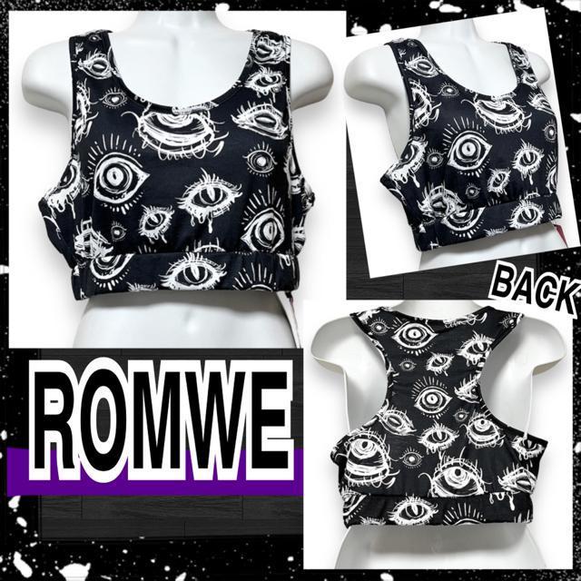 【新品/ROMWE】手描き風EYE総柄プリントショート丈タンクトップ < 女性ファッション  【新品/ROMWE】手描き風EYE総柄プリントショート丈タンクトップ  < 女性ファッションの