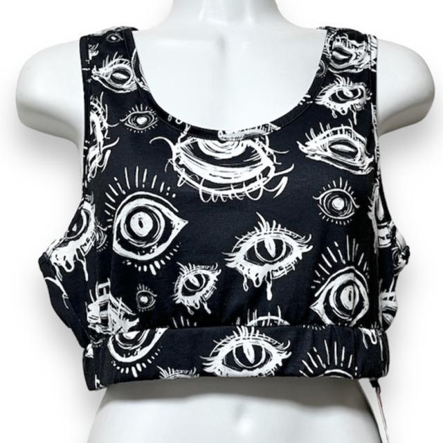【新品/ROMWE】手描き風EYE総柄プリントショート丈タンクトップ < 女性ファッション  【新品/ROMWE】手描き風EYE総柄プリントショート丈タンクトップ < 女性ファッションの