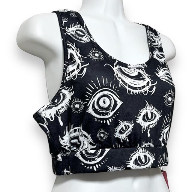【新品/ROMWE】手描き風EYE総柄プリントショート丈タンクトップ < 女性ファッション  【新品/ROMWE】手描き風EYE総柄プリントショート丈タンクトップ < 女性ファッションの
