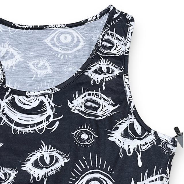 【新品/ROMWE】手描き風EYE総柄プリントショート丈タンクトップ < 女性ファッション  【新品/ROMWE】手描き風EYE総柄プリントショート丈タンクトップ < 女性ファッションの