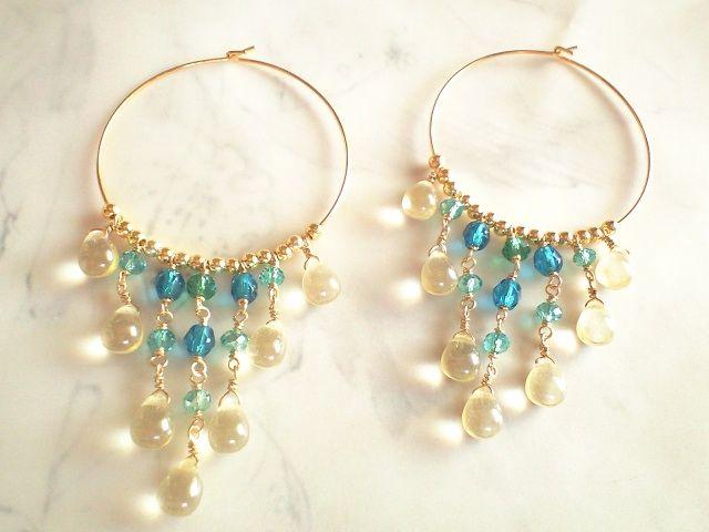 *シャンデリアフープピアス*レモン×青 16018 < 女性アクセサリー/時計  *シャンデリアフープピアス*レモン×青 16018 < 女性アクセサリー/時計の