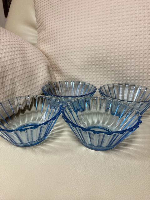1399.未使用☆ガラスデザート皿☆4個組☆青/ブルー < インテリア/ライフ  1399.未使用☆ガラスデザート皿☆4個組☆青/ブルー  < インテリア/ライフの