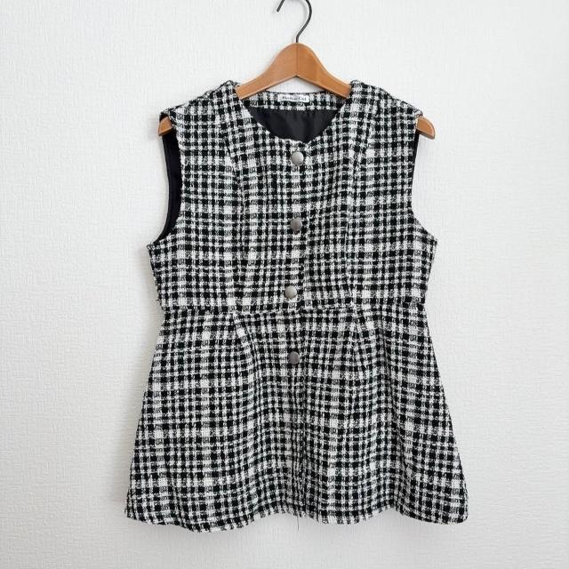 ◆ツイード生地ジレ◆オケージョンスタイル/通勤コーデ★ブラックL*フォーマル卒園式入園式卒業式入学式 < 女性ファッション ◆ツイード生地ジレ◆オケージョンスタイル/通勤コーデ★ブラックL*フォーマル卒園式入園式卒業式入学式 < 女性ファッションの