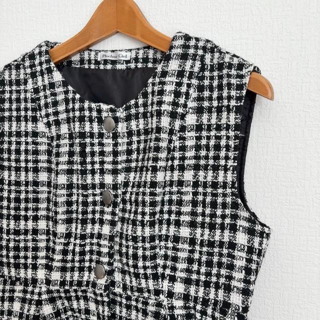 ◆ツイード生地ジレ◆オケージョンスタイル/通勤コーデ★ブラックL*フォーマル卒園式入園式卒業式入学式 < 女性ファッション ◆ツイード生地ジレ◆オケージョンスタイル/通勤コーデ★ブラックL*フォーマル卒園式入園式卒業式入学式 < 女性ファッションの