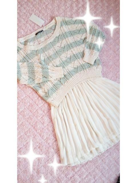 新品☆イング*透かしボーダー7分袖ニット&チュールワンピ(ミントグリーン) < ブランド  新品☆イング*透かしボーダー7分袖ニット&チュールワンピ(ミントグリーン) < ブランドの