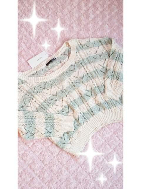 新品☆イング*透かしボーダー7分袖ニット&チュールワンピ(ミントグリーン) < ブランド  新品☆イング*透かしボーダー7分袖ニット&チュールワンピ(ミントグリーン) < ブランドの