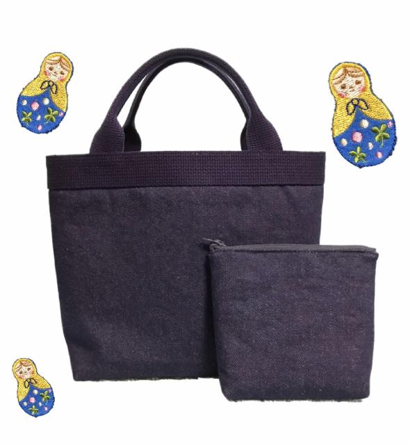 hハンドメイド〓デニムバッグ&ポーチ〓in花柄&マトリョーシカ < 女性ファッション hハンドメイド〓デニムバッグ&ポーチ〓in花柄&マトリョーシカ < 女性ファッションの