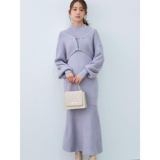 MERCURYDUO★チェーン付カーデセットニットワンピース < 女性ファッション  MERCURYDUO★チェーン付カーデセットニットワンピース  < 女性ファッションの