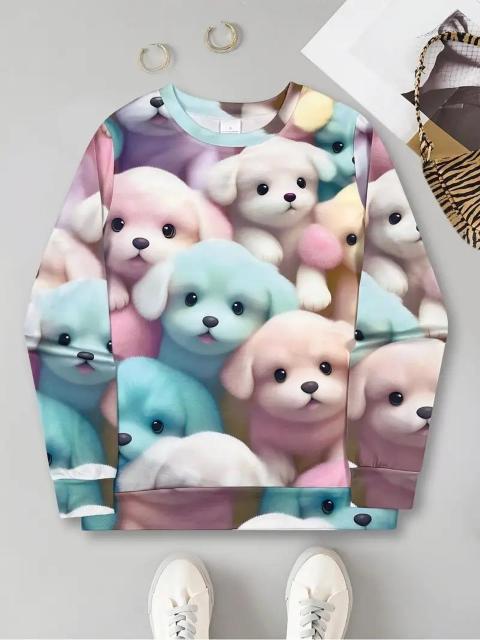 爆ヤス価格2290円★子犬プリントプルオーバースウェットシャツ、秋冬用長袖クルーネックスウェット (日本サイズXL相当) < 女性ファッション  爆ヤス価格2290円★子犬プリントプルオーバースウェットシャツ、秋冬用長袖クルーネックスウェット (日本サイズXL相当) < 女性ファッションの