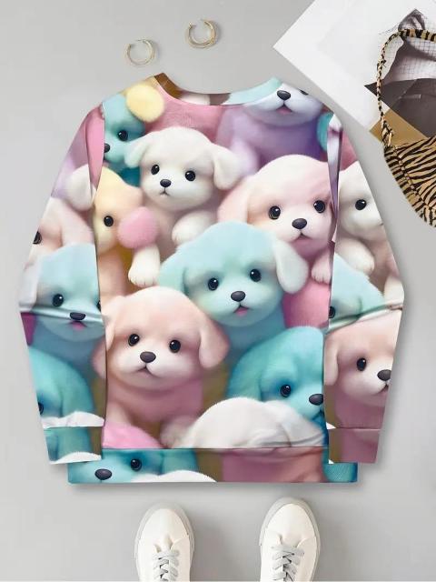 爆ヤス価格2290円★子犬プリントプルオーバースウェットシャツ、秋冬用長袖クルーネックスウェット (日本サイズXL相当) < 女性ファッション  爆ヤス価格2290円★子犬プリントプルオーバースウェットシャツ、秋冬用長袖クルーネックスウェット (日本サイズXL相当) < 女性ファッションの