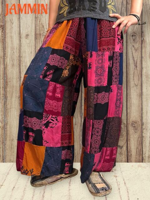 パッチワークワイドパンツ エスニック アジアン ヒッピー 個性派 パッチワーク < 女性ファッション パッチワークワイドパンツ エスニック アジアン ヒッピー 個性派 パッチワーク < 女性ファッションの