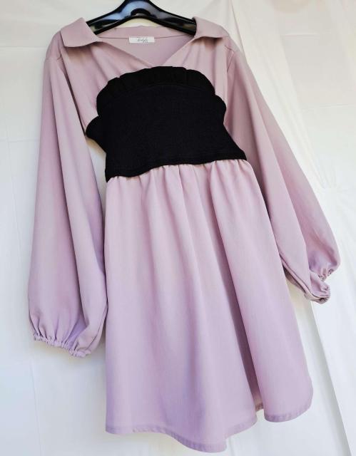 韓国っぽミイン*オンニ風☆Delyle NOIR☆胸元開SEXYリブニットビスチェ付ドッキングぽわん袖レイヤードブラウス伸縮*M < ブランド 韓国っぽミイン*オンニ風☆Delyle NOIR☆胸元開SEXYリブニットビスチェ付ドッキングぽわん袖レイヤードブラウス伸縮*M < ブランドの